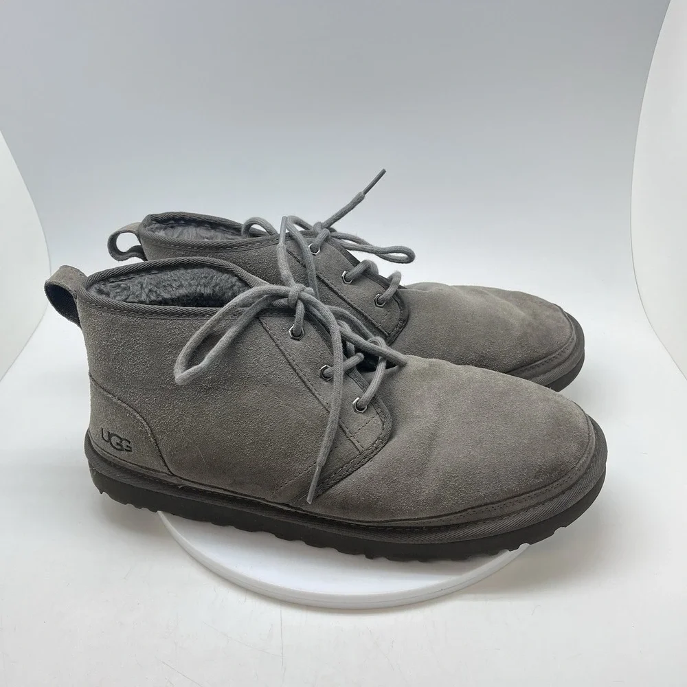 UGG Neumel Mens Size 13 Gray Suede Sherpa Lined Chukka Ankle Boots Lace Up 3236